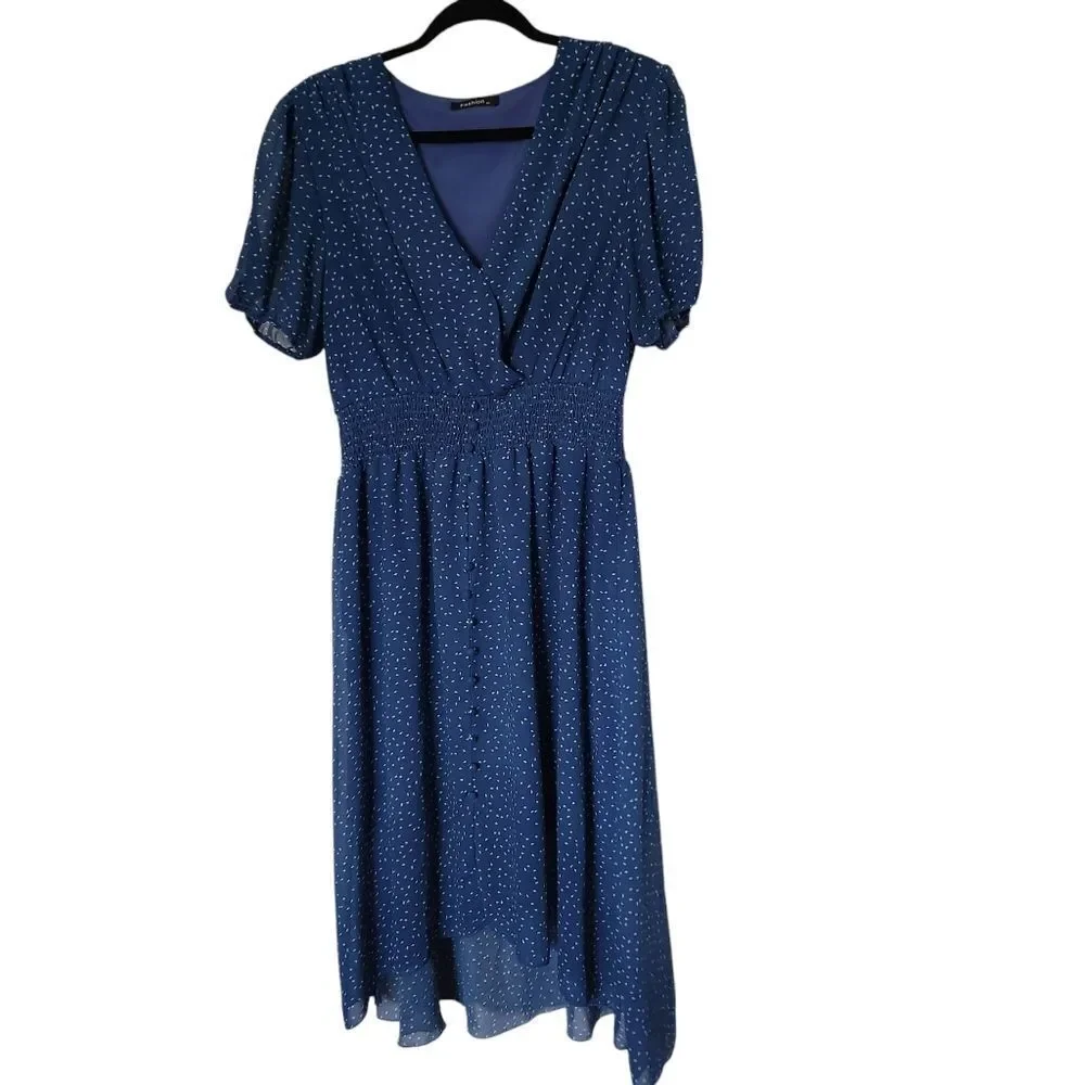 Fashion Womens Midi Hi-low V-Neck Lined Patterned Dress Size XL